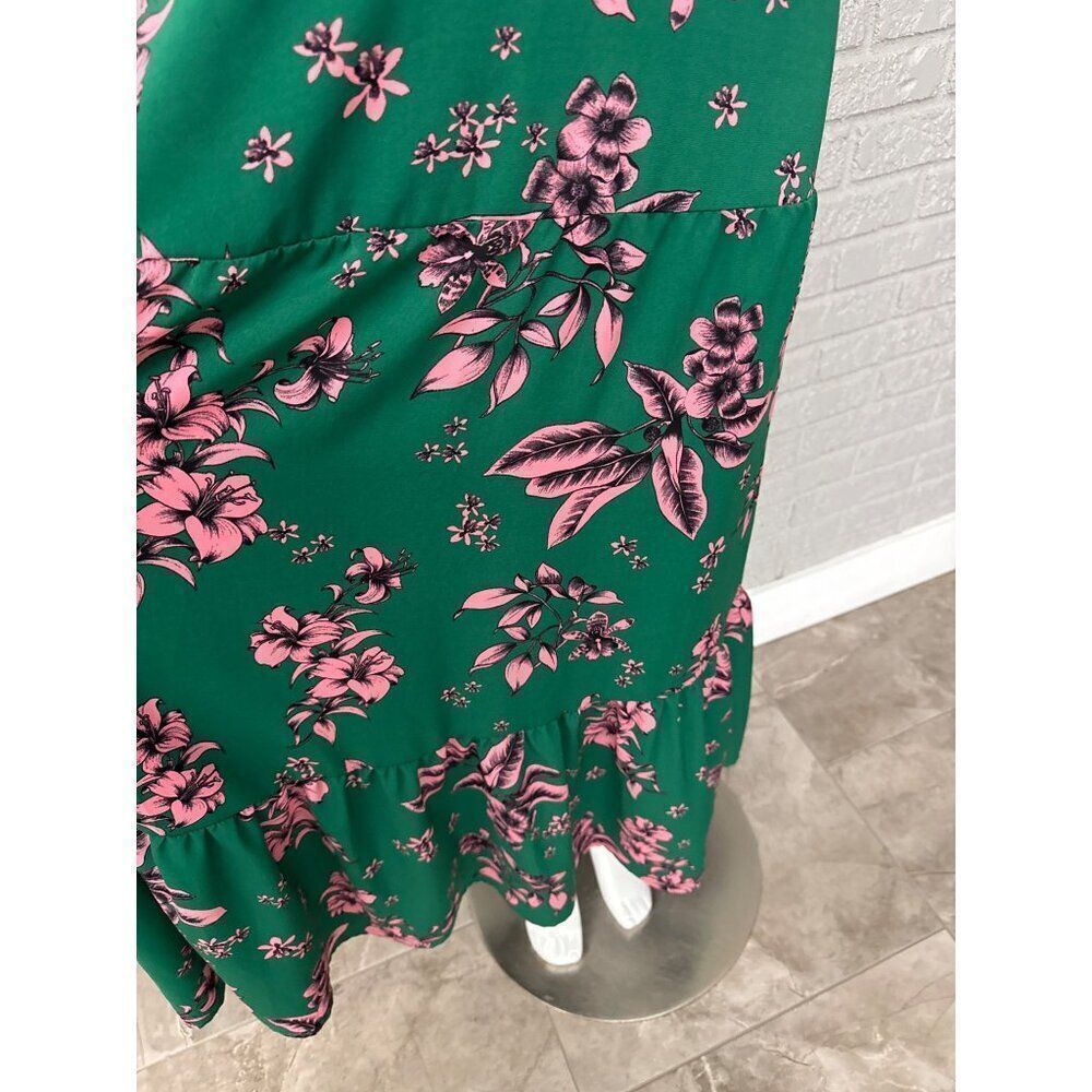 Sam Edelman Women Green With Pink Floral Cut-Out Midi Dress Size 10 - Picture 5 of 10